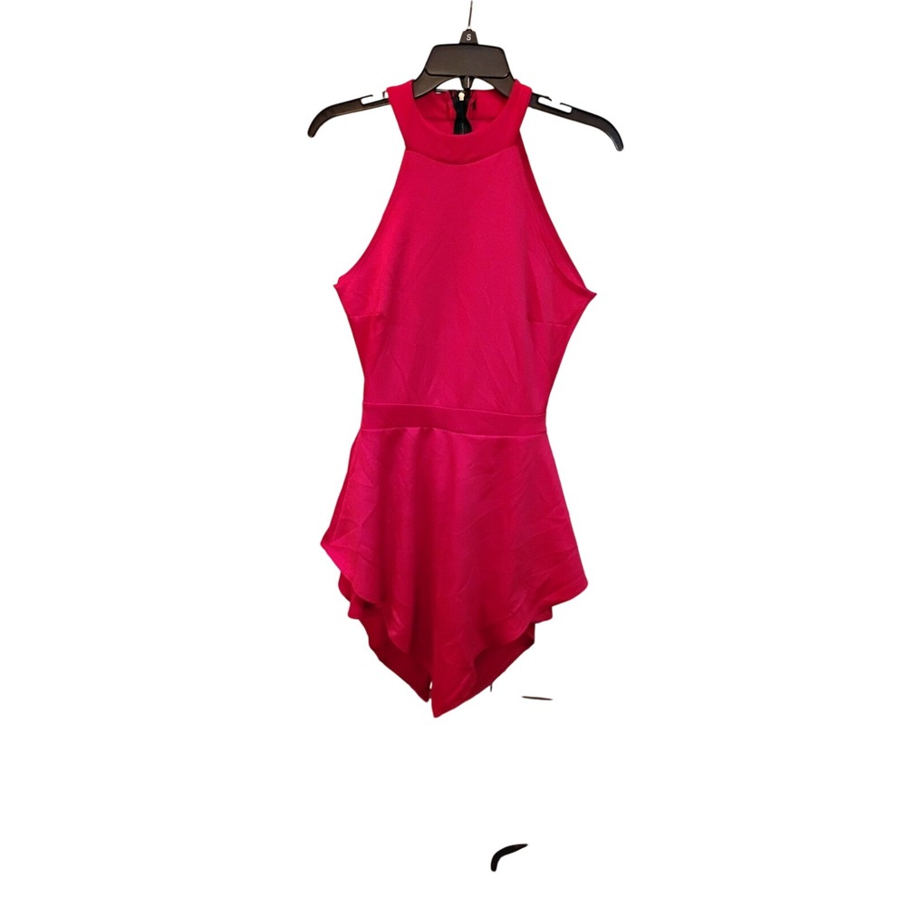 Touch Me Fuchsia Pink Halter Neck Open Back Peplum Romper RP1400 Medium
